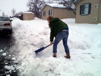 Lauren shoveling